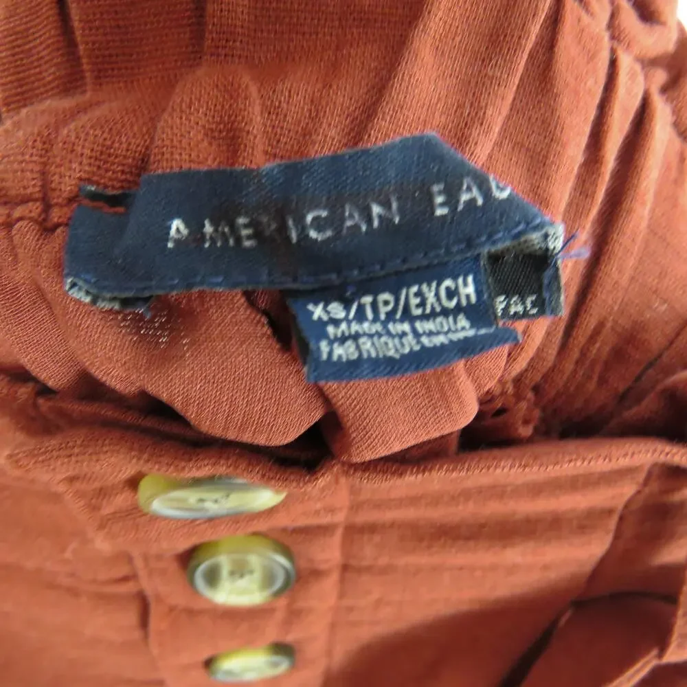 American Eagle Red Button Down High Rise Paperbag Tie Skirt Extra Small